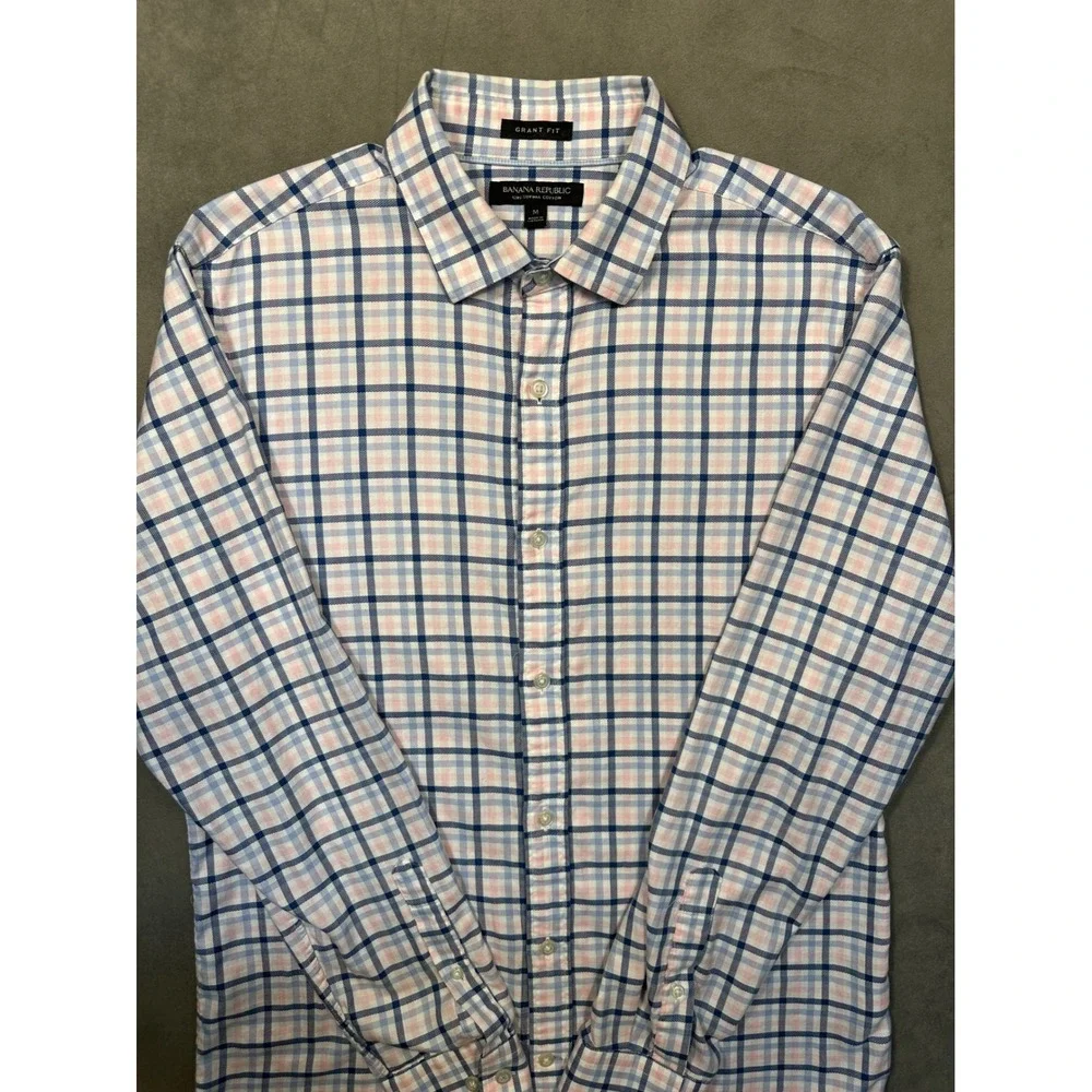 Banana Republic Grant Fit Plaid Button Down Shirt‎ Men's Medium Blue Pink White